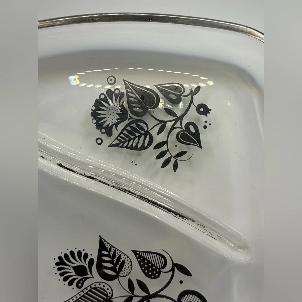 Georges Briard MCM Vintage Divided Silver Botanical Floral Glass Serving Tray